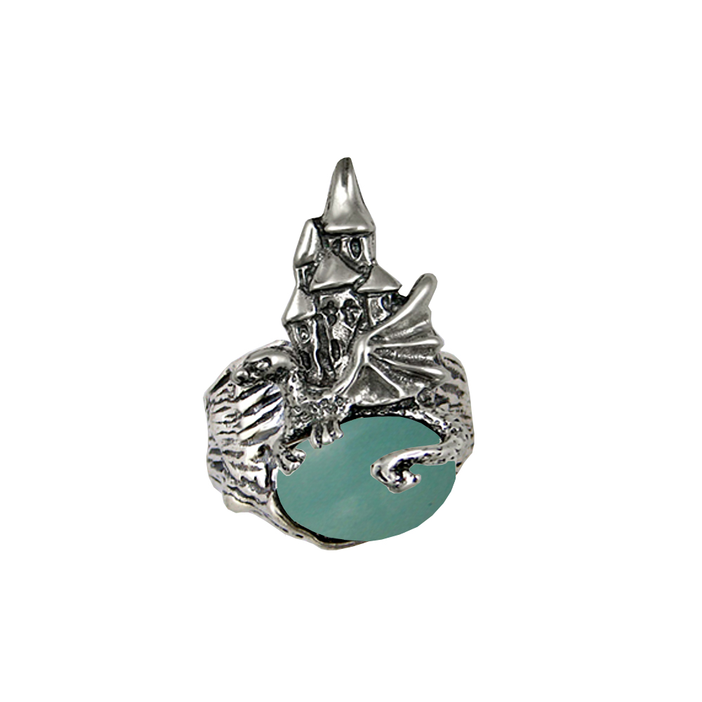 Sterling Silver Dragon And Her Castle Ring With Adventurine Size 10